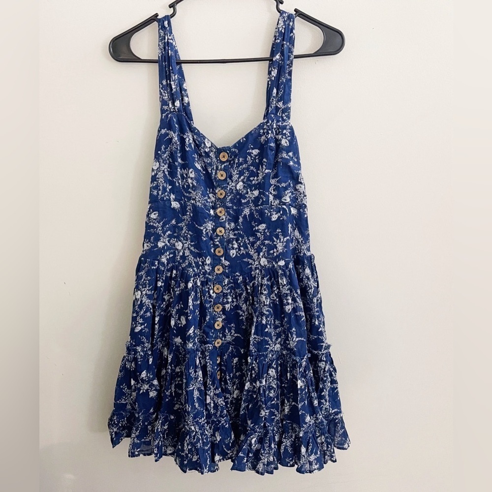 Free People Dance on top blue floral tiered festival dress bohemian cottagecore